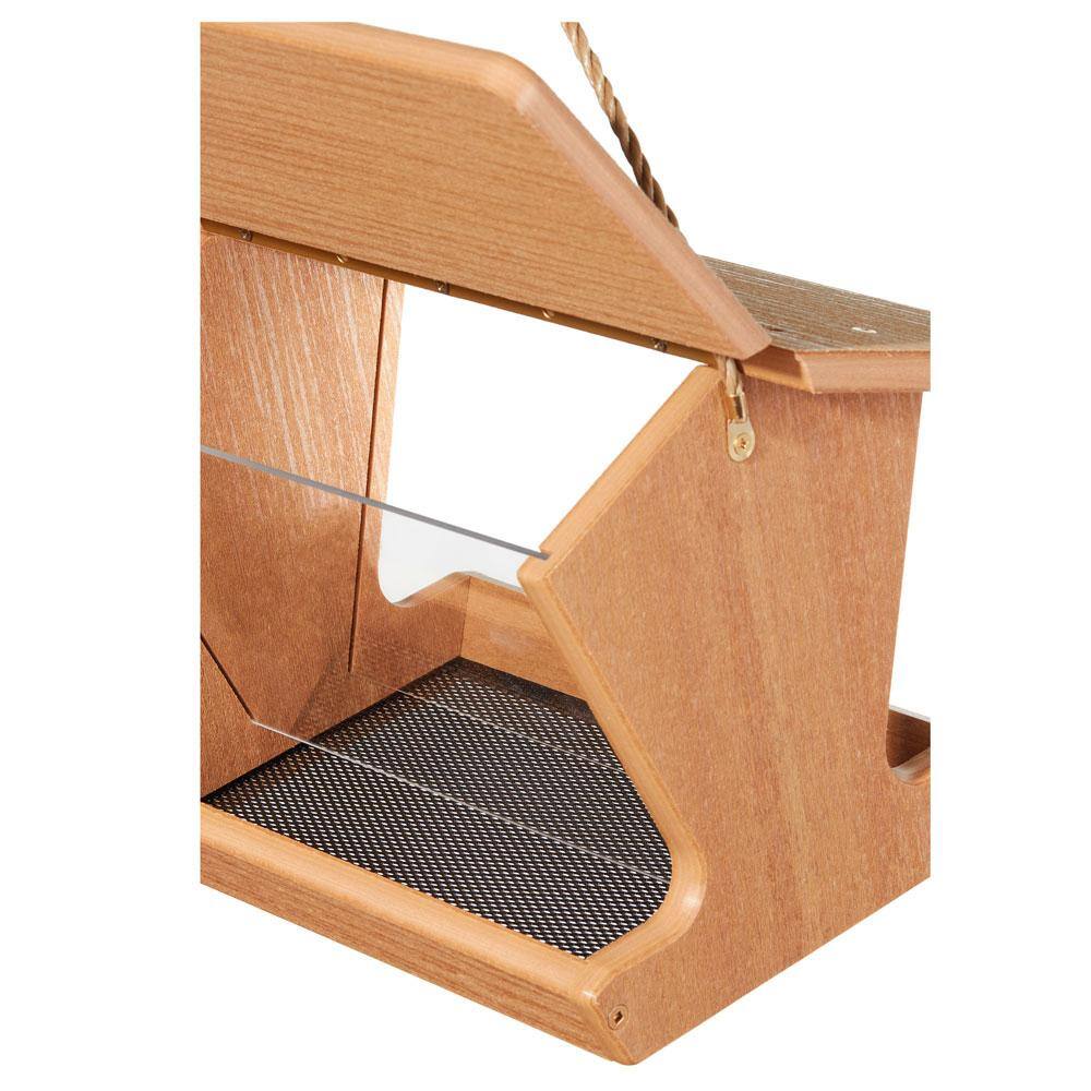 Brazilian Walnut Hanging Plastic Hopper Bird Feeder