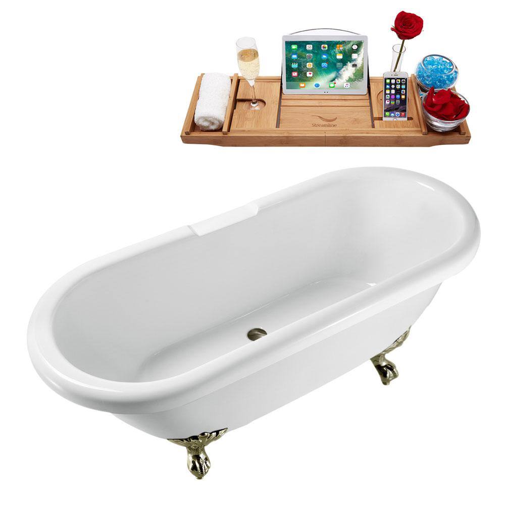 67'' Glossy White Acrylic Clawfoot Bathtub with Brushed Nickel Feet