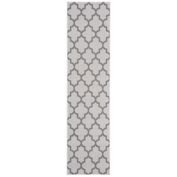 SAFAVIEH Bermuda Ivory/Gray 2 ft. x 8 ft. Geometric Indoor/Outdoor Patio  Runner Rug