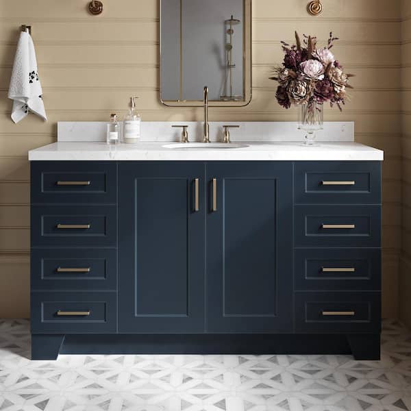 ARIEL Taylor 60.25 in. W x 22 in. D x 36 in. H Single Sink Freestanding Bath Vanity in Midnight Blue with Carrara Quartz Top
