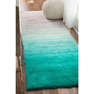 Luxe Ombre Turquoise 3 ft. x 10 ft. Runner