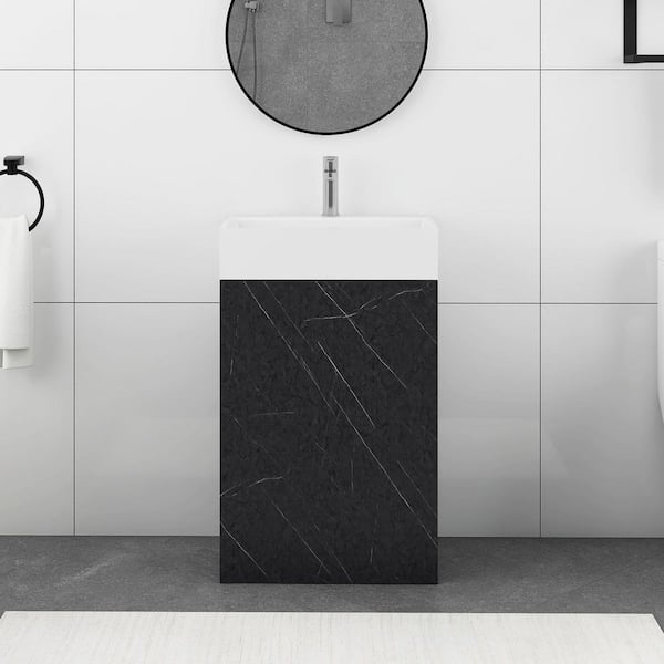 20 in. W x 14 in. D x 33 in. H Single Sink Freestanding Bath Vanity in Black with White Ceramic Top