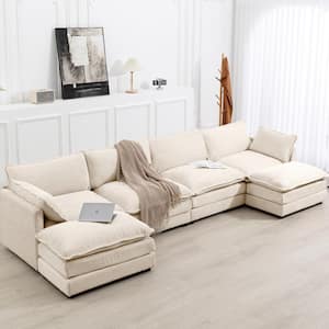 147 in. W 6-Piece Modern Sectional Sofa with Ottoman in Beige
