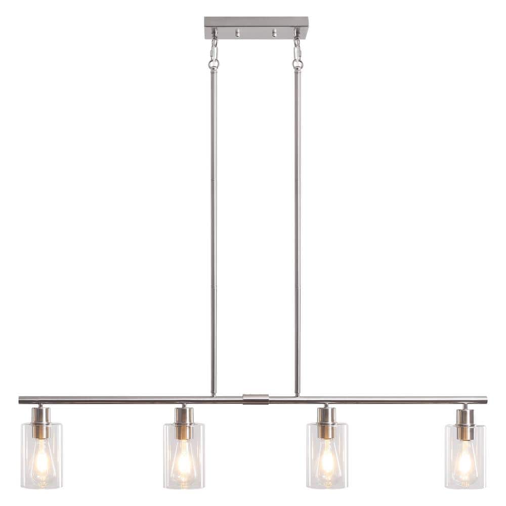 4-Light Nickel Rustic Linear Pendant Light for Kitchen Island with Clear Gl