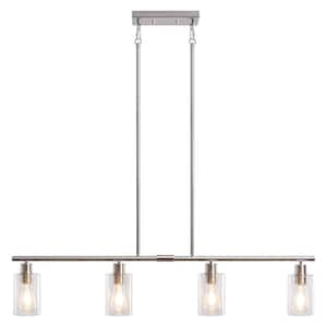 4-Light Nickel Rustic Linear Pendant Light for Kitchen Island with Clear Glass Shades