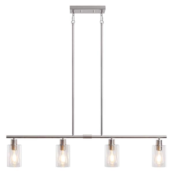 4-Light Nickel Rustic Linear Pendant Light for Kitchen Island with Clear Glass Shades