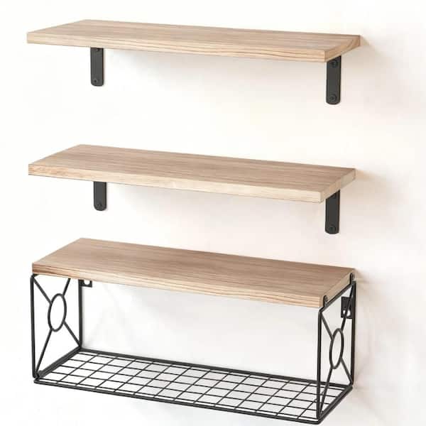 16.5 in x 6 in Bathroom Shelves Over Toilet, Floating Shelves, Set of 3, Decorative Wall Shelf, Natural Woo