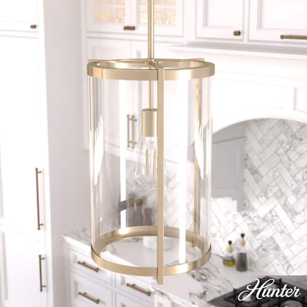 Hunter Astwood 1-Light Alturas Gold Island Pendant Light with Clear Glass Shade Dining Room Light