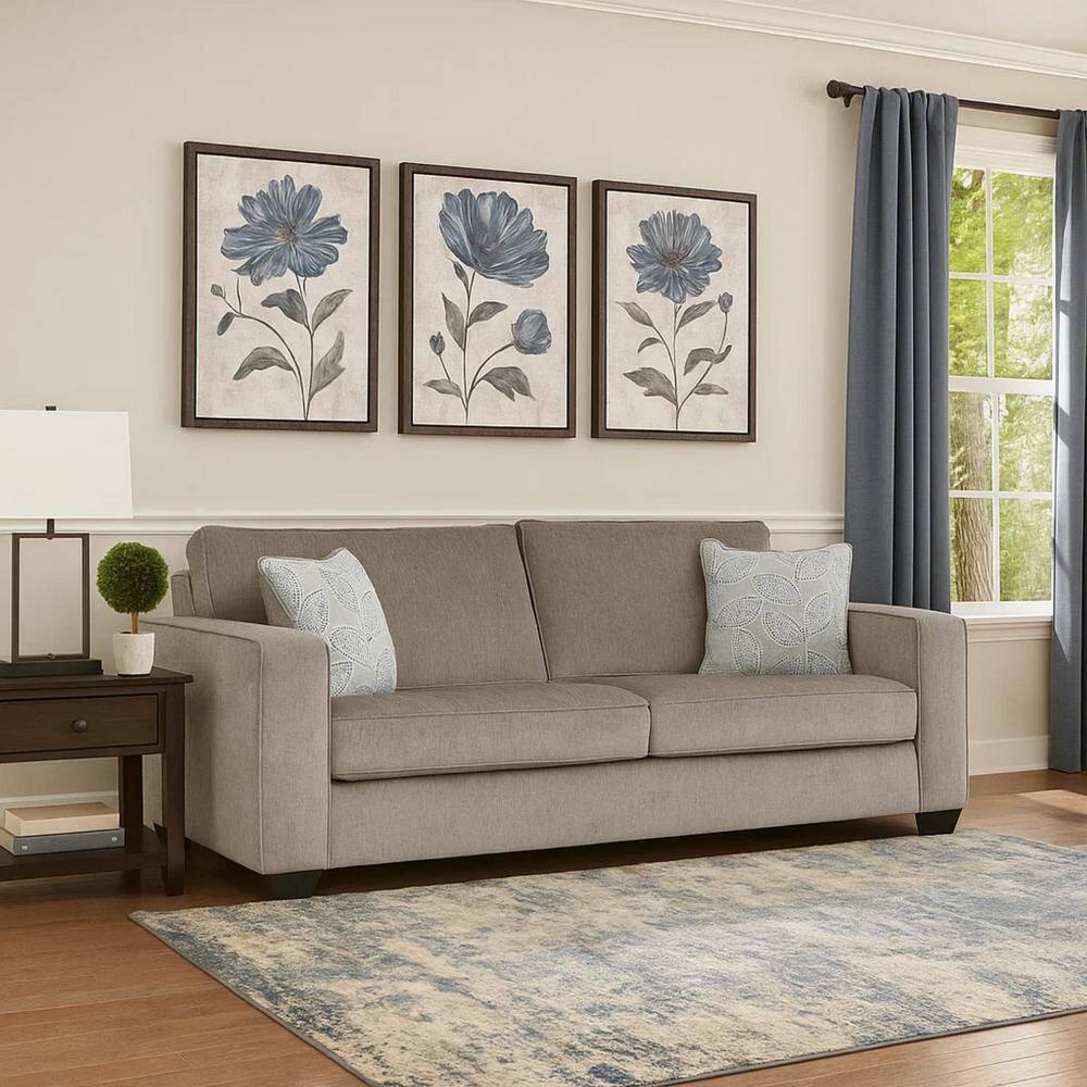 85 in. Square Arm Chenille Rectangle 2 Floral Print Throw Pillows Sofa in. Gray, Black and Blue price history on PriceWatchPro