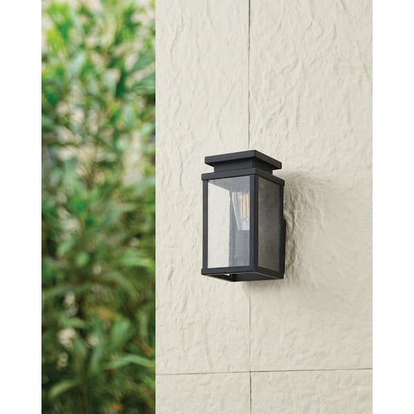 Overton 9-inch 1-light Matte Black Exterior Wall Sconce with Clear Antique Glass