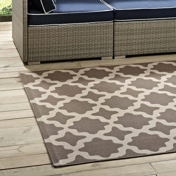 Cerelia in Light and Dark Beige 5 ft. x 8 ft. Moroccan Trellis Indoor and Outdoor Area Rug