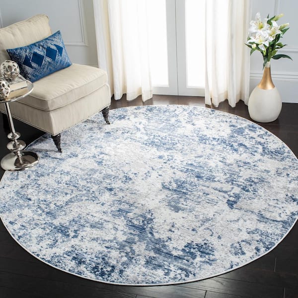 Amelia 3 ft. x 3 ft. Navy/Gray Distressed Abstract Round Area Rug