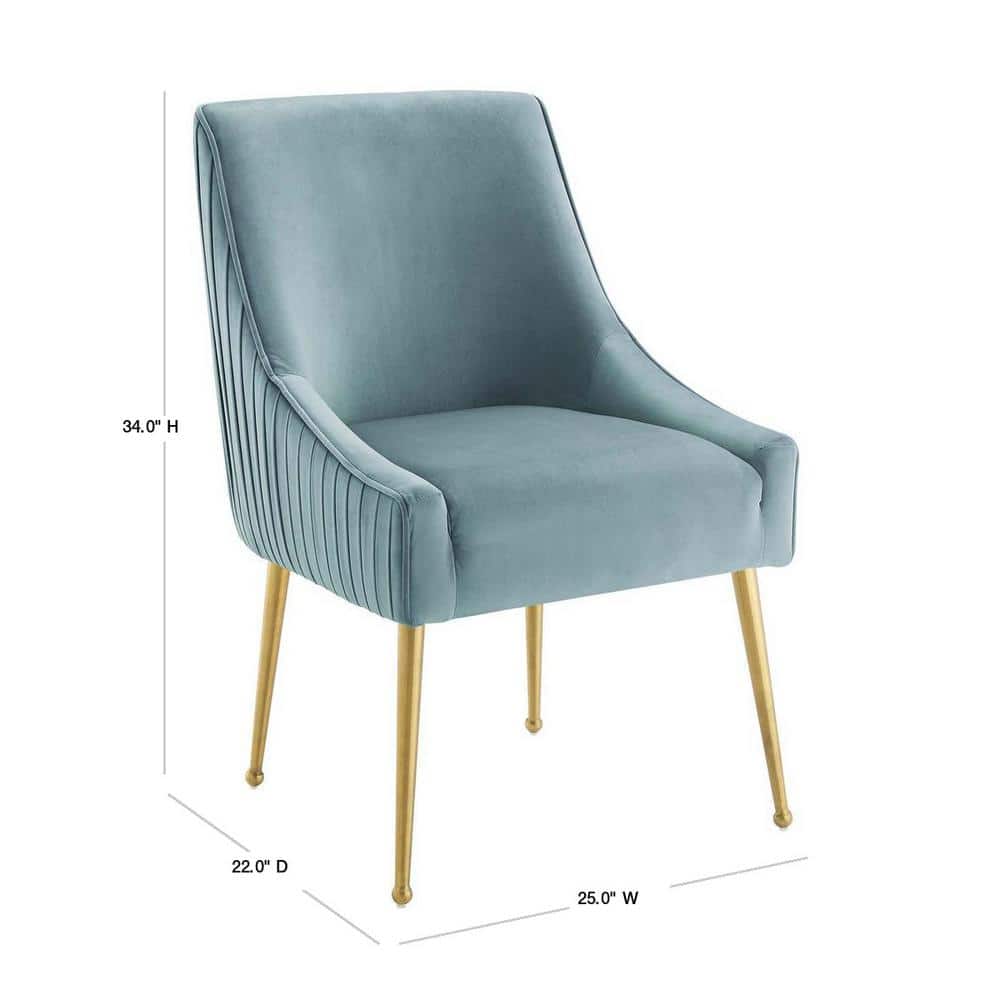 Elysian Light Blue Velvet Upholstered Side Chair with Gold Metal Legs