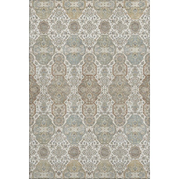 Mayfield Premium Machine Washable Abstract AMF2484 Ivory 5 ft. x 7 ft. 6 in. Area Rug