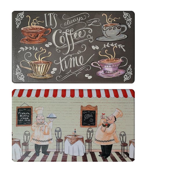 Art3d Chef Coffe 30 in. x 18 in. Rubber Foam Anti-Slip Kitchen Mat Anti Fatigue Rug