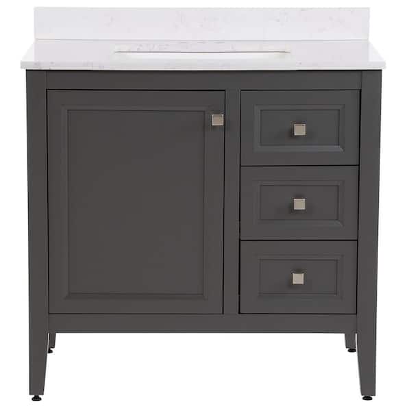 MOEN Darcy 37 in. Single Sink Shale Gray Bath Vanity with Pulsar Cultured Marble Top (Assembled)
