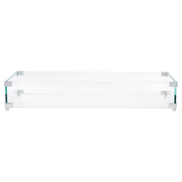 Garvee 32.4 in. X 14.7 in. X 4.1 in. Rectangular Tempered Glass Wind Guard for Fire Pit Table