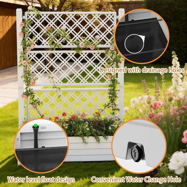 Unbranded Plant Outdoor Plastic Planter Box with Trellis and Drain Plug for  Climbing Plants (43.43 in. H x 18.27 in. x 59.29 in.) 508A-white