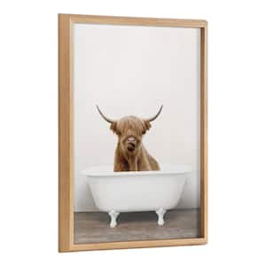 Highland Cow in Tub Color by Amy Peterson Framed Animal Printed Glass Wall Art Print 24.00 in. x 18.00 in.