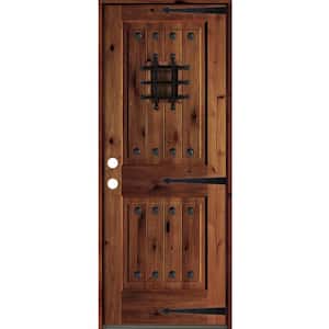 30 in. x 80 in. Mediterranean Knotty Alder Sq. Top Red Chestnut Stain Right-Hand Inswing Wood Single Prehung Front Door