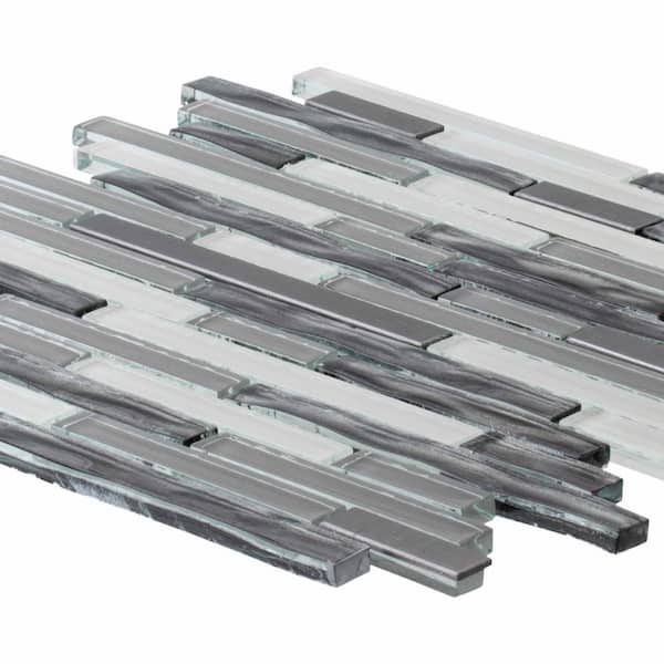 Jeffrey Court Waves of Grey/Silver 11.875 in. x 11.375 in. Interlocking Glossy Glass/Metal Mosaic Tile (0.938 sq. ft./Each) - image 3
