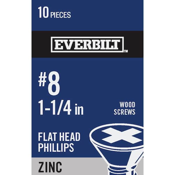 Everbilt #8 x 1-1/4 in. Phillips Flat Head Zinc Plated Wood Screw (10-Pack)