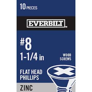 #8 x 1-1/4 in. Zinc Plated Phillips Flat Head Wood Screw (10-Pack)