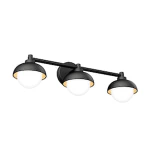 Boden 27 in. 3 Light Black & Wood Modern Integrated LED 5 CCT Vanity Light Bar for Bathroom