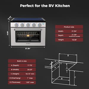 Camplux 18 in. 1.27 cu. ft. RV Gas Range with 4-Burners and Convection Oven in Stainless Steel in Silver