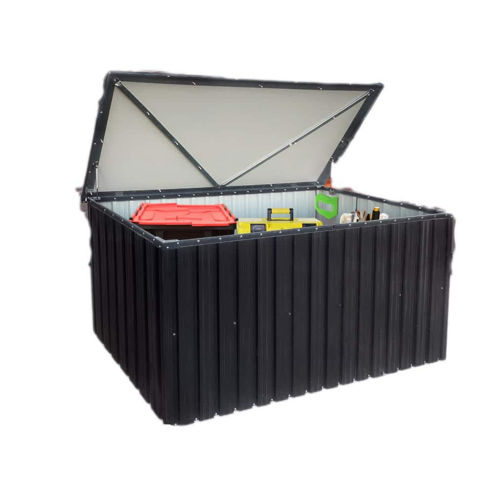 340 Gal. Large Waterproof Roofs Black Outdoor Metal Deck Box with Lockable 