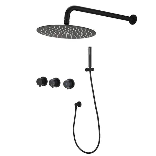Tahanbath 2 Spray Wall Mount Full Rain Shower Faucet with Hand Shower in Matte Black 2.8 gallons per minute