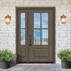 Regency 53 in. x 80 in. 3/4Lite 4SDL Oasis Deco Glass RHIS Prefinish Ashwood Fiberglass Prehung Front Door w/1_ 14inSL