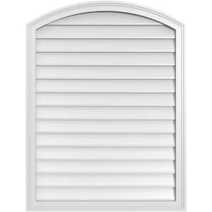 32 in. x 42 in. Arch Top Surface Mount PVC Gable Vent: Functional with Brickmould Frame