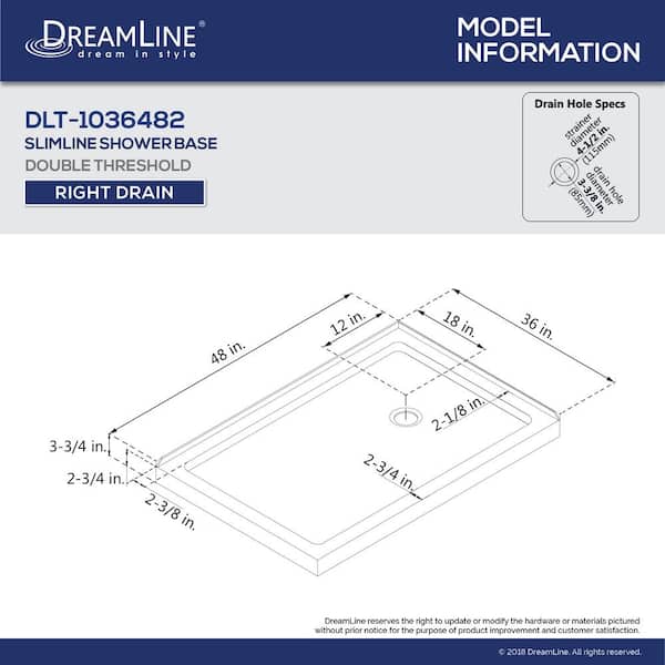 SlimLine 48 in. x 36 in. Double Threshold Shower Pan Base in Biscuit with Right Hand Drain