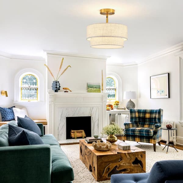 ADSENSTY 12.6 in. 3-Light Gold Transitional Bedroom Ceiling Light