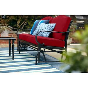 Laurel Oaks Black Steel Outdoor Patio Glider with CushionGuard Chili Red Cushions