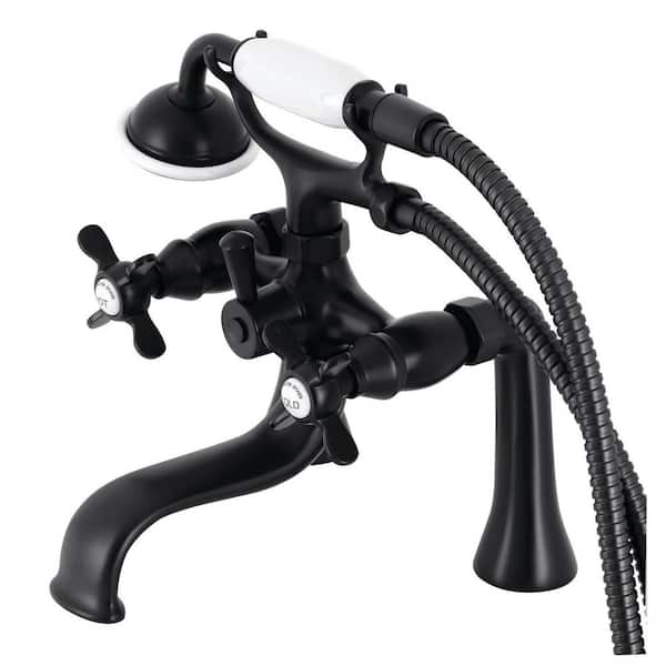 Kingston Brass Essex 3-Handle Deck-Mount Clawfoot Tub Faucets with Handshower in Matte Black