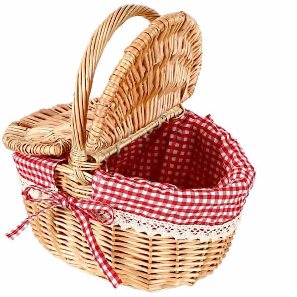 Vintage 10.23 x 7.08 x 4.92 In. Synthetic Wicker Double-Lid Picnic Basket in Assorted Colors