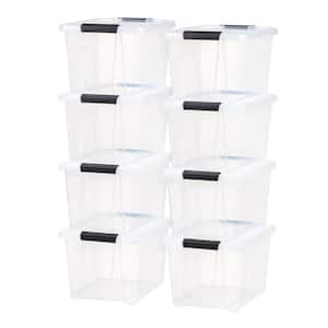 20 Qt Stack and Pull Box, 8 pack Clear with Black Handles