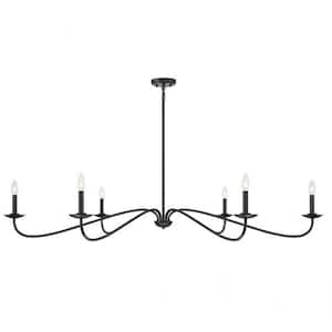 62 in. W x 8 in. H, 6-Light Matte Black Traditional Chandelier with No Bulbs Included