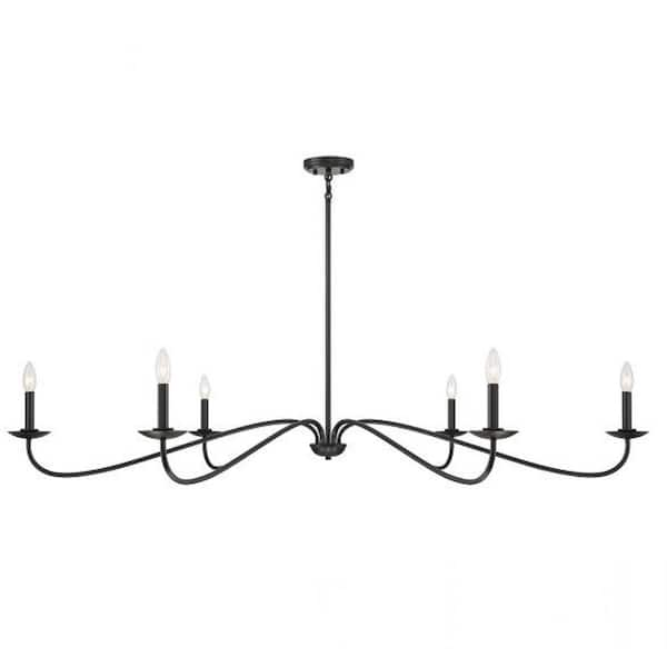 62 in. W x 8 in. H, 6-Light Matte Black Traditional Chandelier with No Bulbs Included