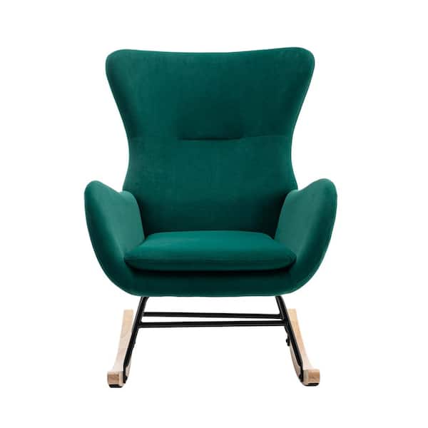 Z-joyee Green Velvet Padded Seat Rocking Chair with High Backrest and Armrests