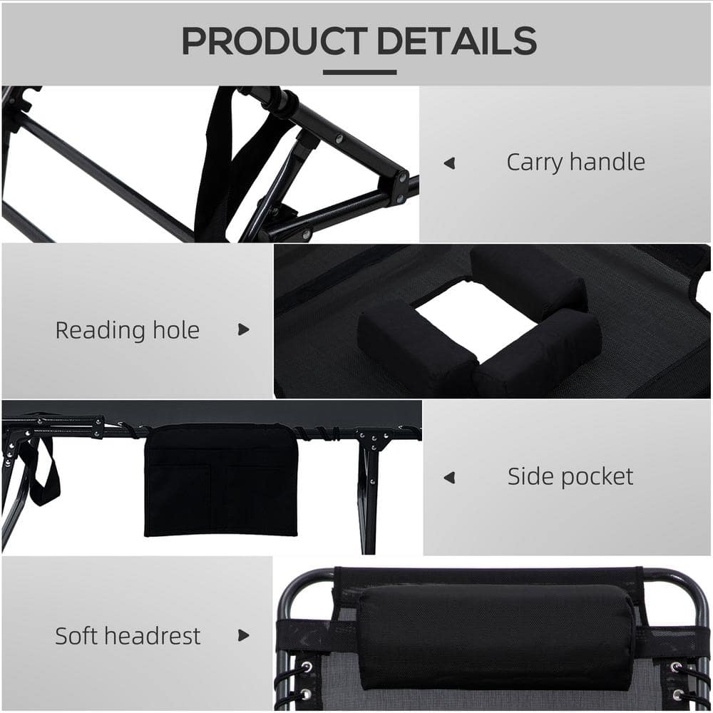 Black Mesh Folding Chaise Lounge Set with Reclining Backrest