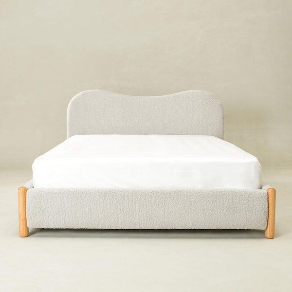 Dove Gray Solid Wood Frame Queen Size Platform Bed with Upholstered Headboard and Footboard, No Box Spring Needed