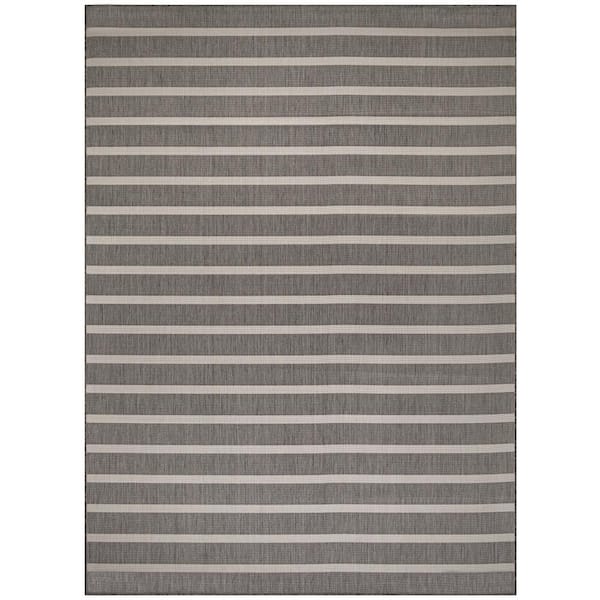 Nourison Positano Charcoal Ivory 9 ft. x 12 ft. Stripes Contemporary Area Rug
