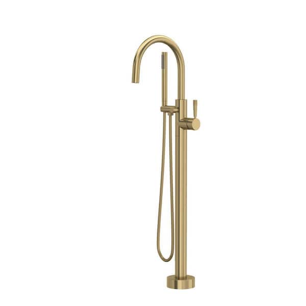 Graceline Single Handle Freestanding Tub Faucet with Hand Shower and 360° Swivel in Antique Gold