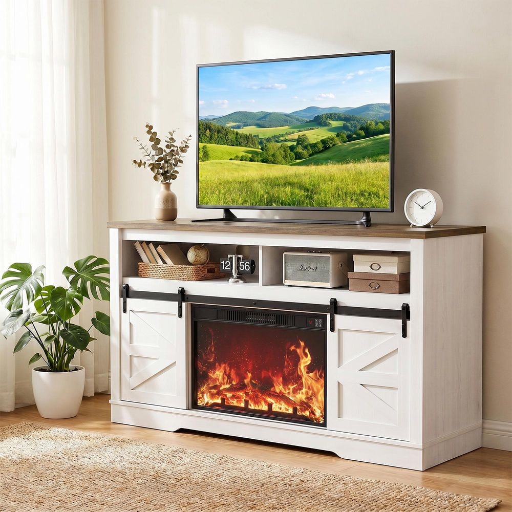 White/Walnut/Gray TV Stand Entertainment Center Fits TVs up to 65 in. with Electric Fireplace and Storage price history on PriceWatchPro