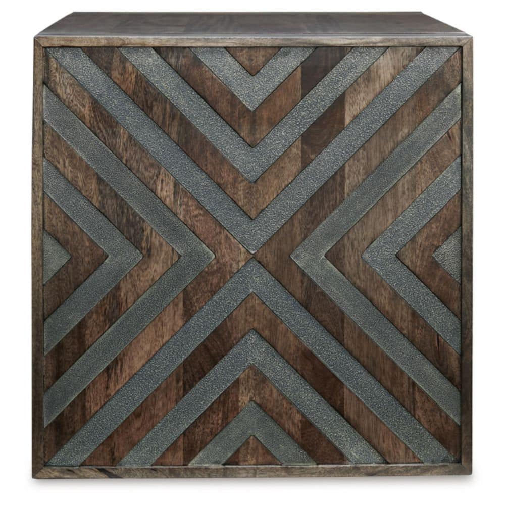 Brown Wood Square End Table with Diamond Design