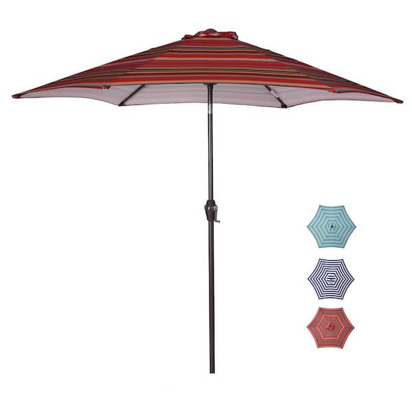 Unbranded Outdoor Patio 8.6 ft. Market Table Umbrella with Push Button Tilt and Crank in Red Stripes