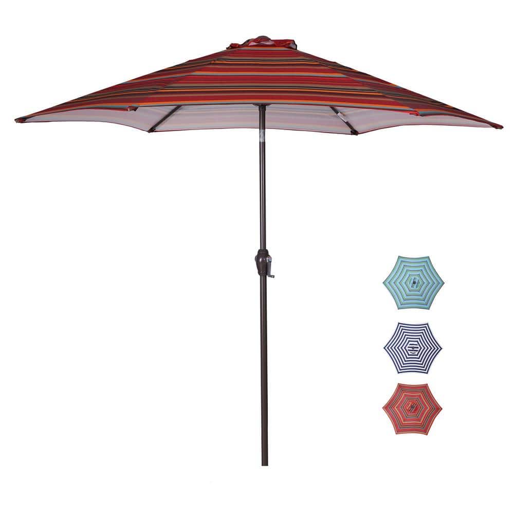 8.6 ft. Market Patio Umbrella with Push Button Tilt and Crank in Red Stripe